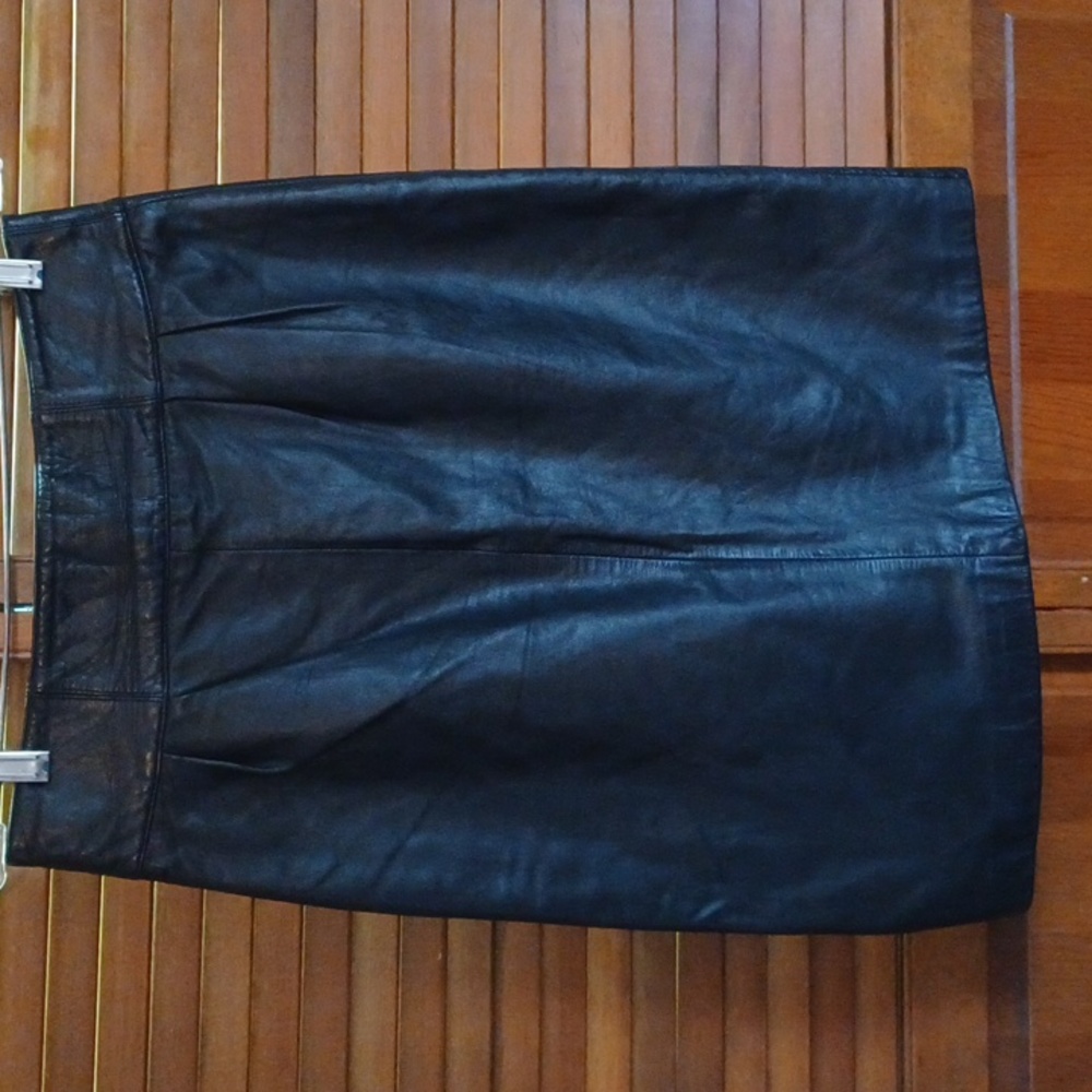 Jones New York Black Leather Pencil Skirt